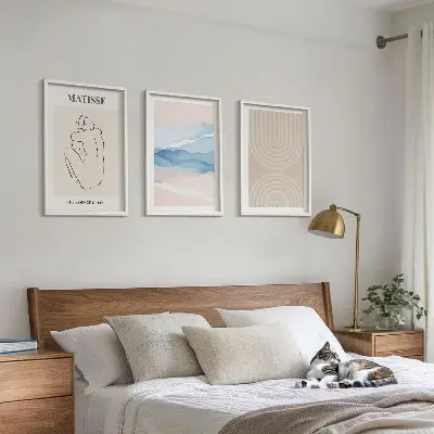 Lot de 3 tableaux pour salon au design minimaliste aux motifs de lignes et vagues pastel