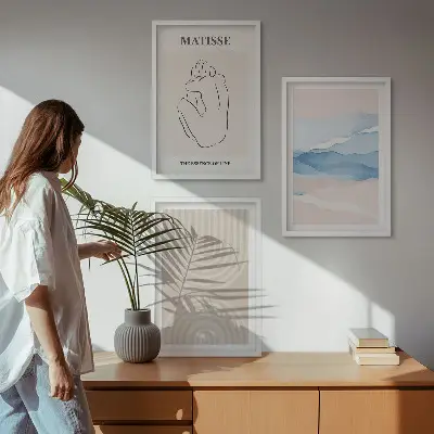 Lot de 3 tableaux pour salon au design minimaliste aux motifs de lignes et vagues pastel