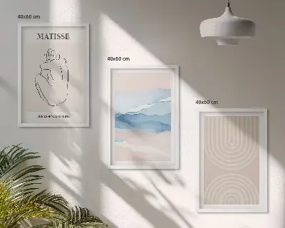 Lot de 3 tableaux pour salon au design minimaliste aux motifs de lignes et vagues pastel