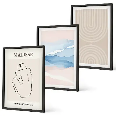 Lot de 3 tableaux pour salon au design minimaliste aux motifs de lignes et vagues pastel