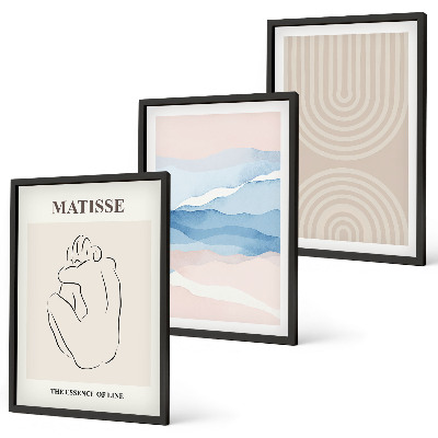 Lot de 3 tableaux pour salon Lignes, vagues, pastel, minimalisme