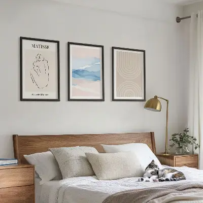 Lot de 3 tableaux pour salon au design minimaliste aux motifs de lignes et vagues pastel