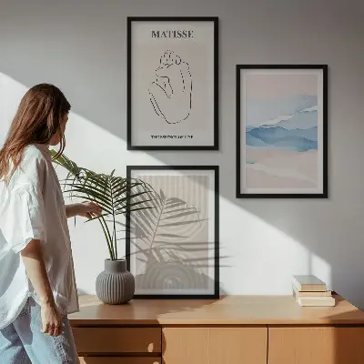 Lot de 3 tableaux pour salon au design minimaliste aux motifs de lignes et vagues pastel