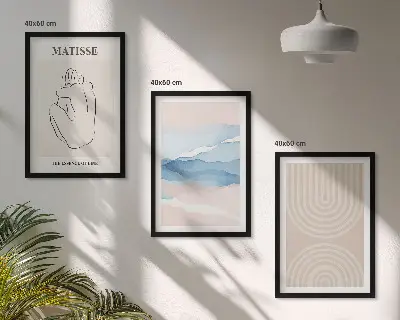 Lot de 3 tableaux pour salon au design minimaliste aux motifs de lignes et vagues pastel