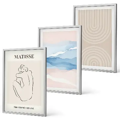 Lot de 3 tableaux pour salon au design minimaliste aux motifs de lignes et vagues pastel