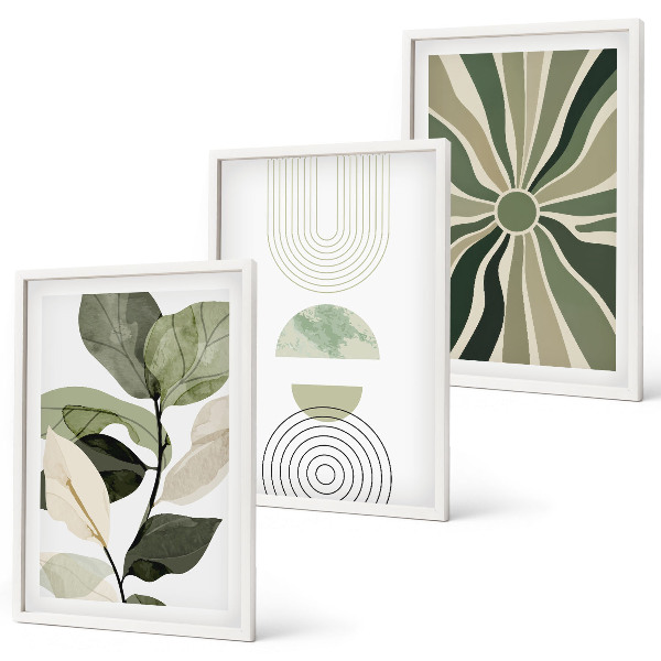 Lot de 3 tableaux pour salon Motifs végétaux, géométrie, verdure