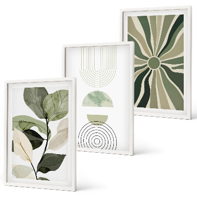 Lot de 3 tableaux pour salon Motifs végétaux, géométrie, verdure