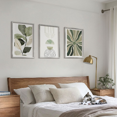 Lot de 3 tableaux pour salon Motifs végétaux, géométrie, verdure