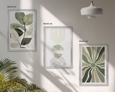 Lot de 3 tableaux pour salon Motifs végétaux, géométrie, verdure