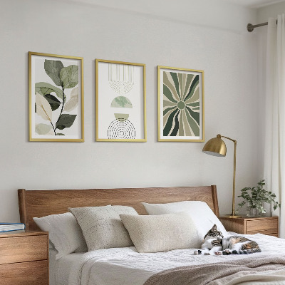 Lot de 3 tableaux pour salon Motifs végétaux, géométrie, verdure