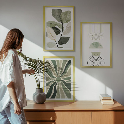 Lot de 3 tableaux pour salon Motifs végétaux, géométrie, verdure
