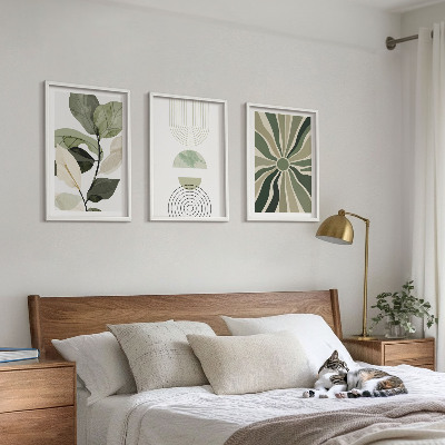 Lot de 3 tableaux pour salon Motifs végétaux, géométrie, verdure