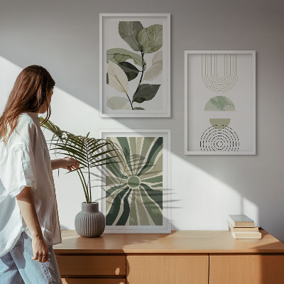 Lot de 3 tableaux pour salon Motifs végétaux, géométrie, verdure