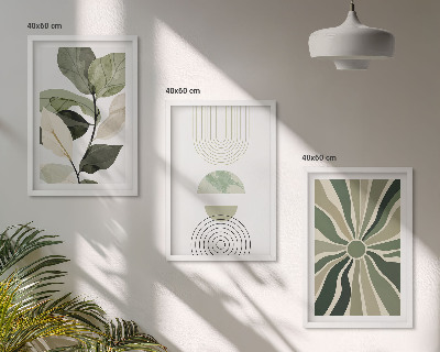 Lot de 3 tableaux pour salon Motifs végétaux, géométrie, verdure