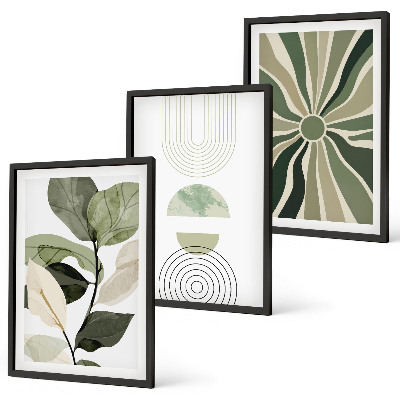 Lot de 3 tableaux pour salon Motifs végétaux, géométrie, verdure