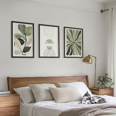 Lot de 3 tableaux pour salon Motifs végétaux, géométrie, verdure