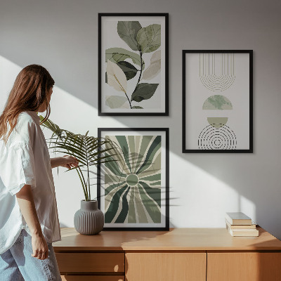 Lot de 3 tableaux pour salon Motifs végétaux, géométrie, verdure
