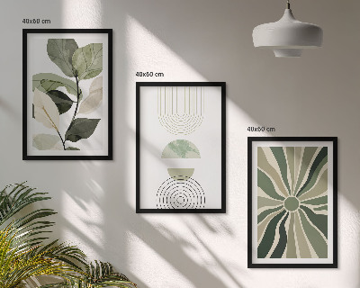 Lot de 3 tableaux pour salon Motifs végétaux, géométrie, verdure