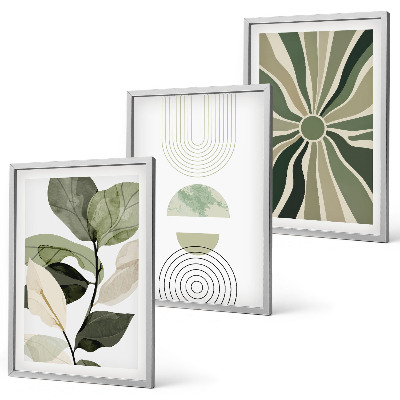 Lot de 3 tableaux pour salon Motifs végétaux, géométrie, verdure