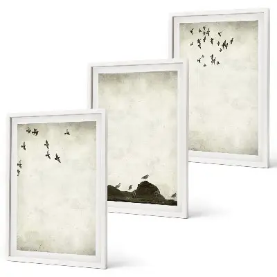 Ensemble de 3 tableaux pour salon motif de minimalisme avec des oiseaux en vol