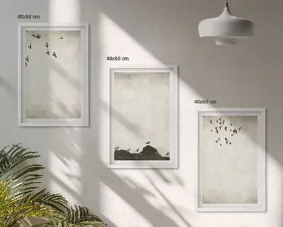 Ensemble de 3 tableaux pour salon motif de minimalisme avec des oiseaux en vol