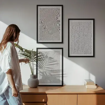 Lot de 3 tableaux pour salon motifs de sable aux structures géométriques