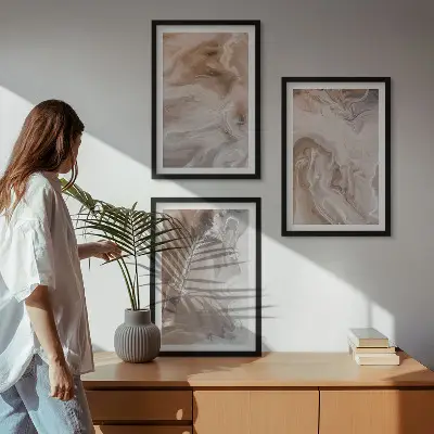 Lot de 3 tableaux abstraits effet marbre pour salon