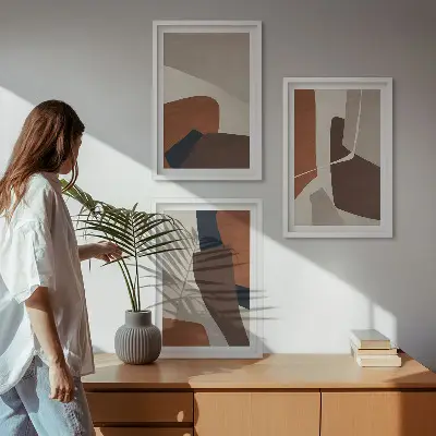 Lot de 3 tableaux pour salon avec structures abstraites modernes