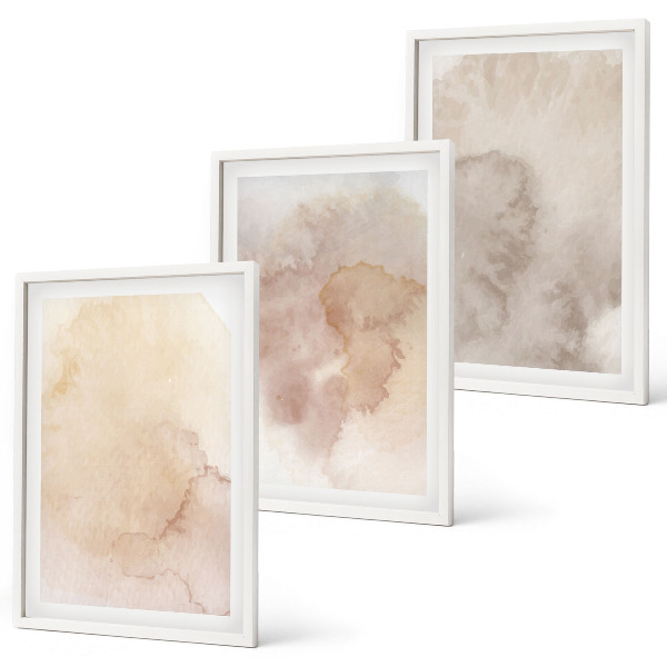 Lot de 3 tableaux pour salon Textures pastel aquarelle chaudes