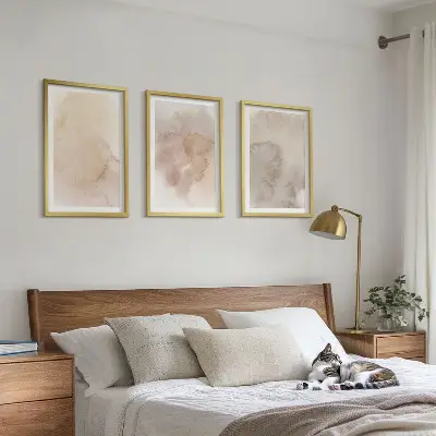 Lot de 3 tableaux pour salon motifs aquarelle aux textures pastel chaudes