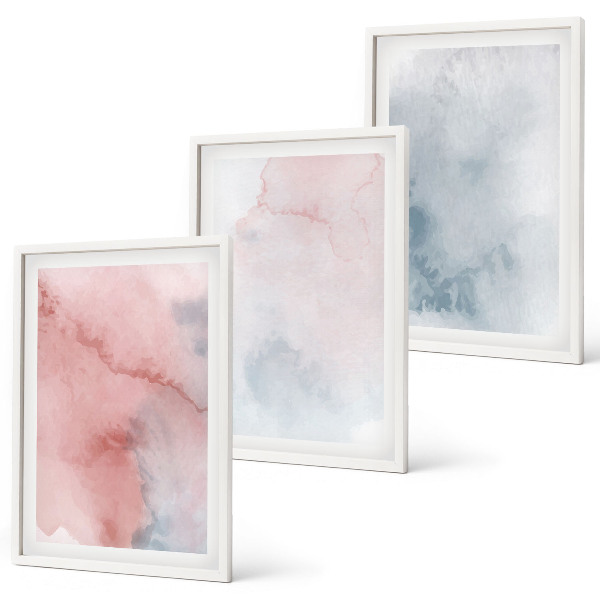 Lot de 3 tableaux pour salon Aquarelles pastel sur toile