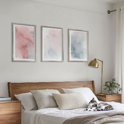 Lot de 3 tableaux pour salon Aquarelles pastel sur toile