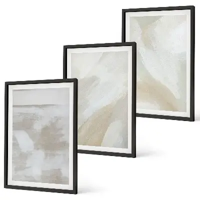 Lot de 3 tableaux pour salon motif coups de pinceau abstraits