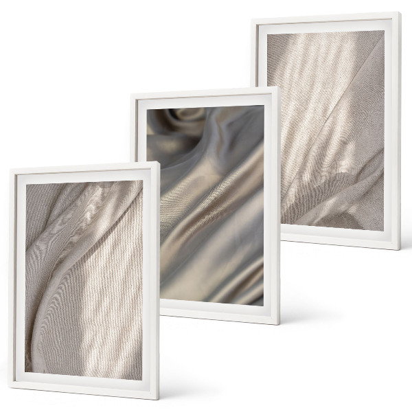 Lot de 3 tableaux pour salon Gros plan sur des tissus bohèmes naturels