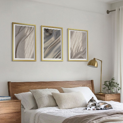 Lot de 3 tableaux pour salon Gros plan sur des tissus bohèmes naturels