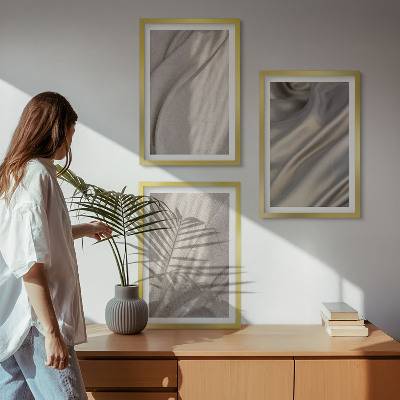 Lot de 3 tableaux pour salon Gros plan sur des tissus bohèmes naturels