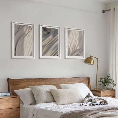 Lot de 3 tableaux pour salon Gros plan sur des tissus bohèmes naturels