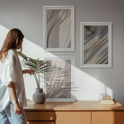Lot de 3 tableaux pour salon Gros plan sur des tissus bohèmes naturels