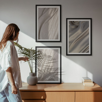 Lot de 3 tableaux pour salon Gros plan sur des tissus bohèmes naturels