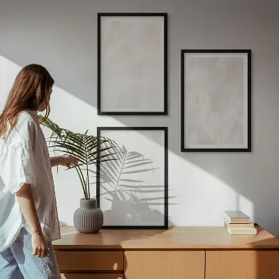 Lot de 3 tableaux pour salon avec motif de structure en marbre élégant