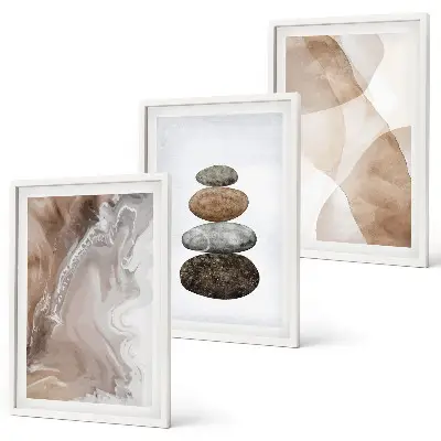 Lot de 3 tableaux pour salon formes abstraites pastel