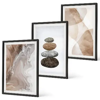 Lot de 3 tableaux pour salon formes abstraites pastel