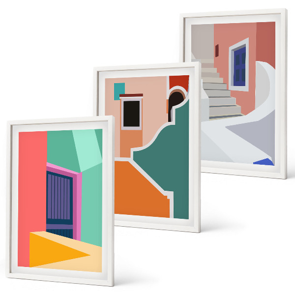 Cadre photo mural Illustrations colorées de bâtiments