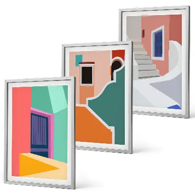 Cadre photo mural avec illustrations colorées de bâtiments