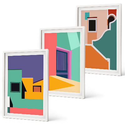 Lot de 3 tableaux pour salon Illustrations colorées de la ville
