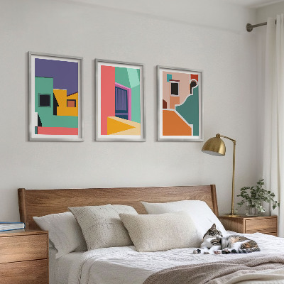 Lot de 3 tableaux pour salon Illustrations colorées de la ville