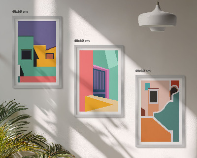 Lot de 3 tableaux pour salon Illustrations colorées de la ville