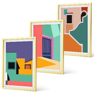 Lot de 3 tableaux pour salon Illustrations colorées de la ville