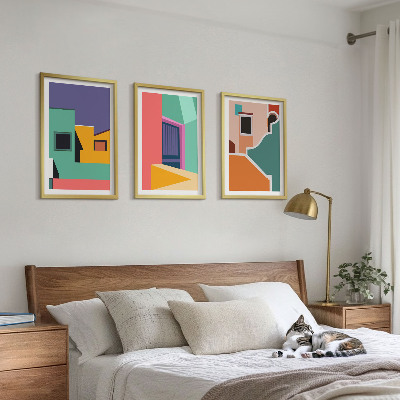 Lot de 3 tableaux pour salon Illustrations colorées de la ville