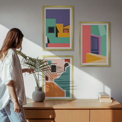 Lot de 3 tableaux pour salon Illustrations colorées de la ville